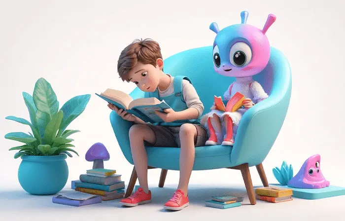 Book Reading Boy on Sofa 3D Character Illustration image